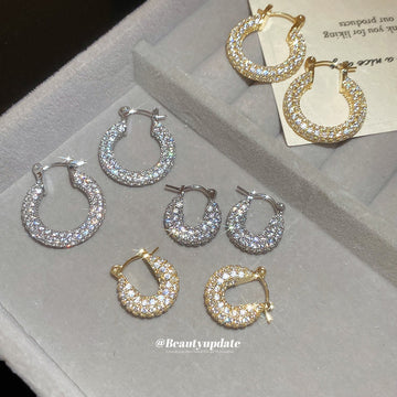 Crystal Pave U Shaped Hoop Earrings in Gold and Silver