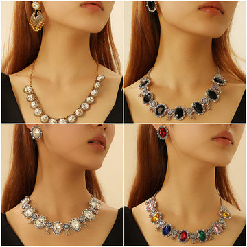 Five Color Faceted Necklace and Earring Jewelry Sets