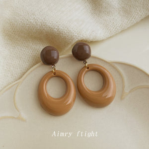 Mocha Ball Stud Earrings Caramel Glossy Open Oval Drops