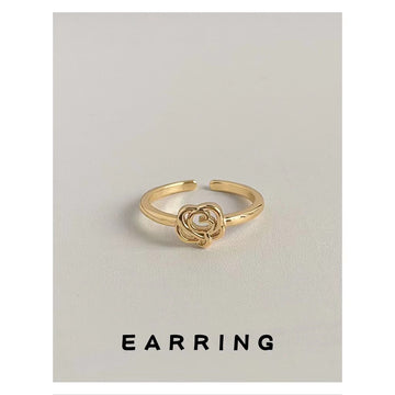 Open Adjustable Gold Tone Openwork Rose Flower Ring