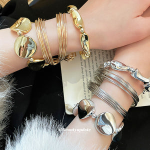 Metal 3-Piece Open Cuff Disc Twist Bracelet Set 2 Colors