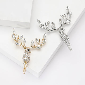 Crystal Antler Deer Brooch for Jackets Scarves and Lapels