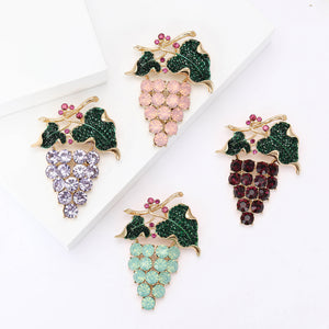 Crystal Grape Cluster Brooch with Green Leaves in Four Colors