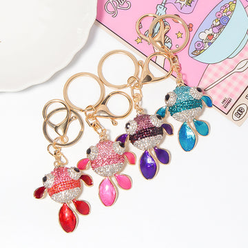 Rhinestone Enamel Goldfish Keychain Gold Metal Four Colors