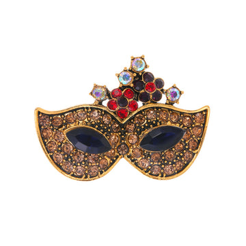 Blue Gold Tone Bauhinia Flower Crystal Metal Brooch Pin