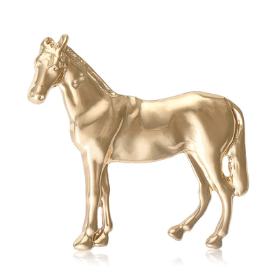 Front view showing the polished standing horse brooch in gold or silver tone