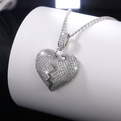 Pave Broken Heart Pendant Necklace front product view