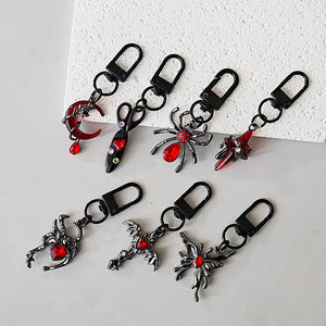 Gothic Black Metal Keychain Charms Moon Spider Cross Styles