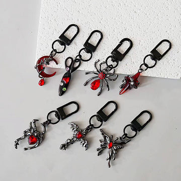 Gothic Black Metal Keychain Charms Moon Spider Cross Styles