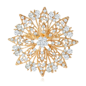 Layered Crystal Sunburst Brooch In Gold And Silver Tones