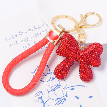 Rhinestone Bow Keychain Gold Ring Braided Cord 15 Styles