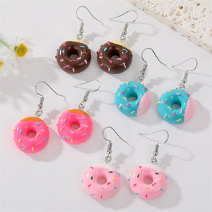 Resin Donut Drop Earrings with Sprinkles on Silver Tone Hooks