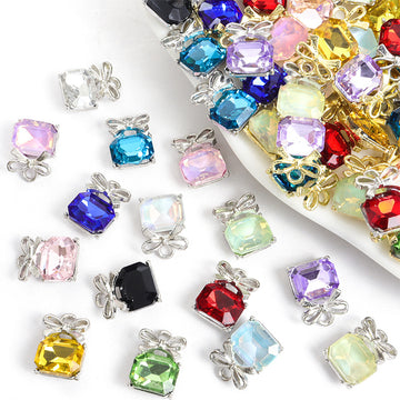Square Crystal Bow Accent Metal Charms, 30 Colorways