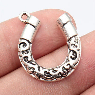 Scrollwork Horseshoe Metal Pendants in Two Sizes and Finishes