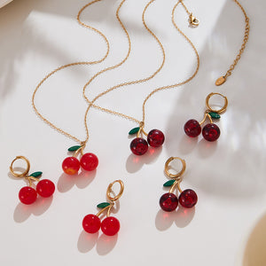 Red Cherry Pendant Necklaces and Hoop Earrings in Twelve Styles