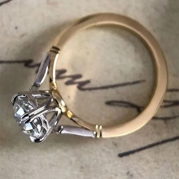 Two-Tone Gold Band Clear Oval Stone Prong Ring Sizes 6-10