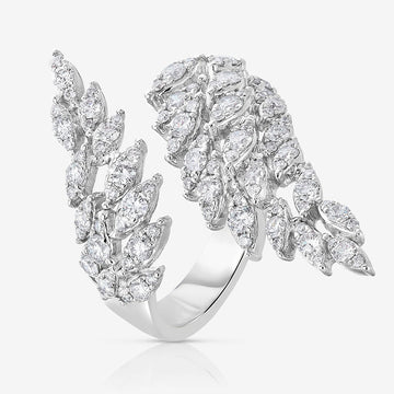 Open Crystal Feather Wing Ring Three Metal Tones Adjustable