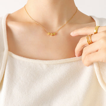 Gold Rose Steel Three Star Charm Station Necklace Chain