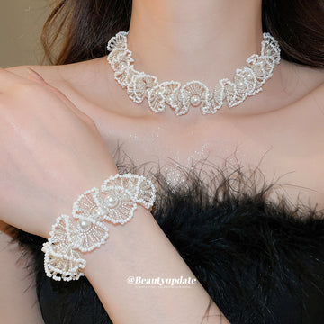 White Seed Bead Fan Petal Pearl Necklace Bracelet Styles