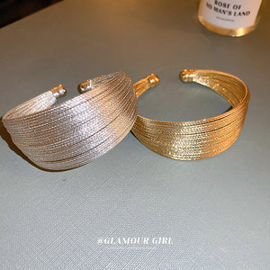 Wide Multirow Textured Open Cuff In Silver Tone Or Gold Tone