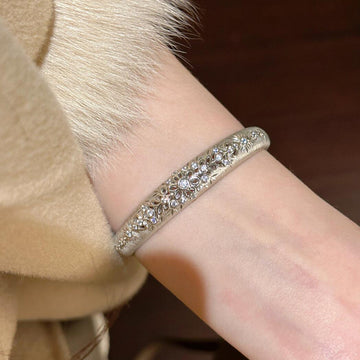 Silver Floral Filigree Rhinestone Open Cuff Bracelet