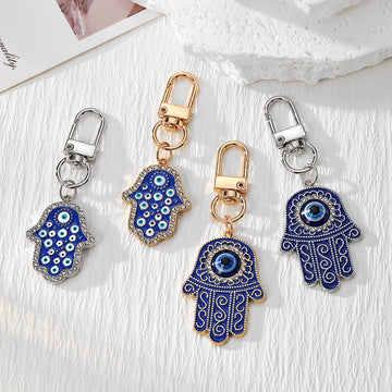 Blue Enamel Hamsa Evil Eye Keychains Gold Silver 4 Styles
