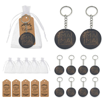 Black Round Wood Mama Keychain With Metal Ring, Two Package Styles