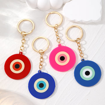 Acrylic Round Evil Eye Keychain Gold Ring 4 Colors