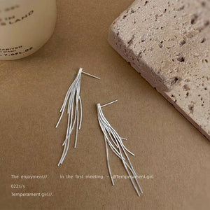 Silver Multi-Strand Textured Long Tassel Drop Earrings