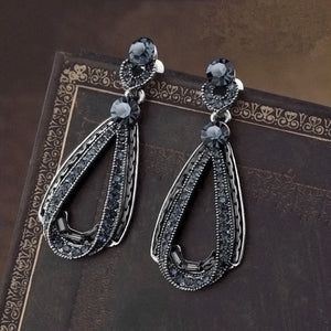 Silver Dark Blue Teardrop Drop Stud Earrings Pair Fashion Metal