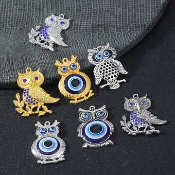 Alloy Owl Blue Evil Eye Charm Pendant Two Tone Finish