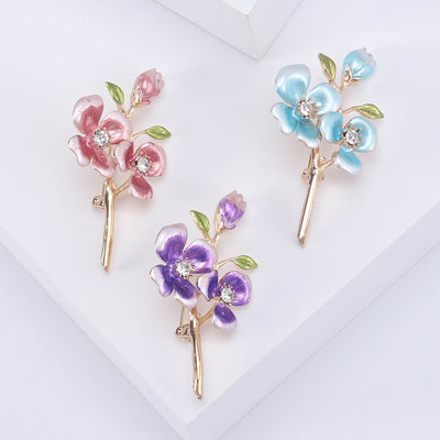 Main product view of 粉紫蓝三色花枝胸针 on a light background