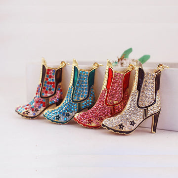 Rhinestone High Heel Boot Keychain, Five Color Styles