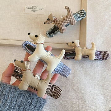 Fabric Puppy Dog Duckbill Hair Clips Plaid Wrap Style