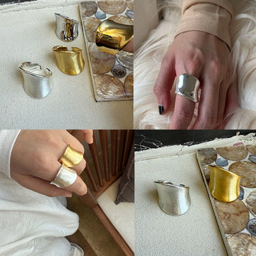 Wide Smooth Open Cuff Band Rings Gold Silver Tones