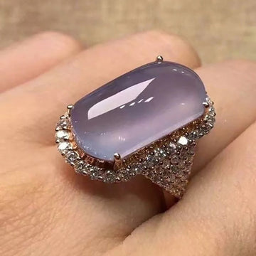 Purple Oval Cabochon Rose Gold Tone Halo Ring With Clear Crystal Accents