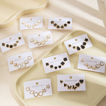 Black And White Geometric Six Piece Stud Earring Sets