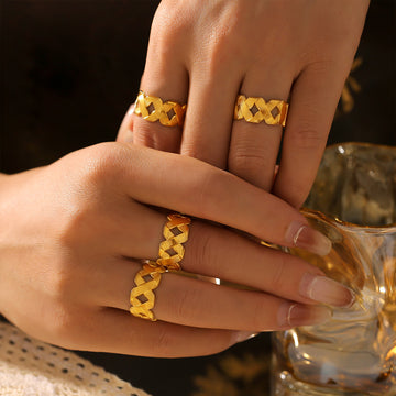 Gold Titanium Steel Lattice Open Adjustable Textured Band Ring