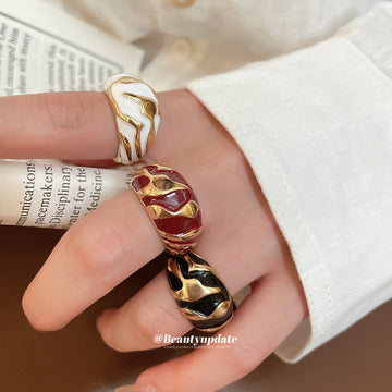 Gold Tone Open Cuff Enamel Wave Domed Ring 3 Colors