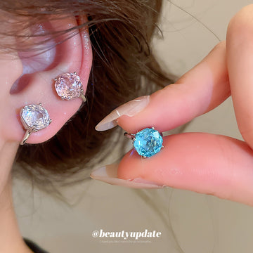 Round Crystal Ear Cuffs in Pink Blue and Clear Options