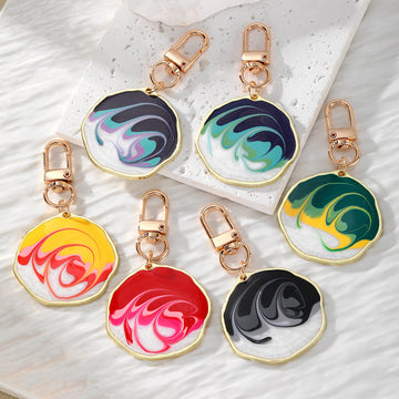 Gold Tone Irregular Round Marbled Swirl Clip Keychains in Six Colors