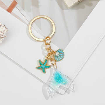 Mermaid Tail Keychain with Starfish and Shell Charms