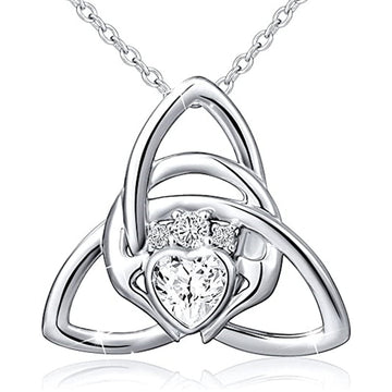 Silver Celtic Trinity Knot Heart Claddagh Pendant Necklace