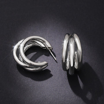 Triple Hoop Earrings In Gold Silver And Rose Gold Tones