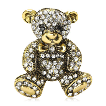 Crystal Teddy Bear Brooch in Blue Antique Gold or Silver Tone