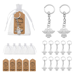 Silver-Tone Alloy Angel Cross Keychain with Bag and Card Choices