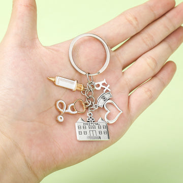 Medical Theme Alloy Keychains With Five Hanging Charm Styles