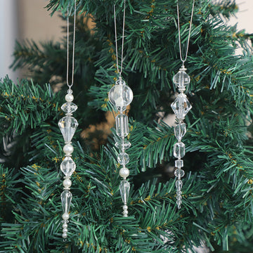 Clear Crystal Bead Icicle Ornament Pearl Tree Charm