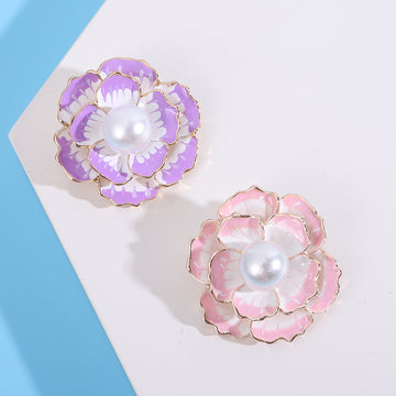 Layered Pearl Camellia Brooch in Purple or Soft Pink