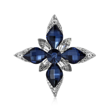 Eight Point Crystal Star Brooch in Detailed Metal and Crystal Design